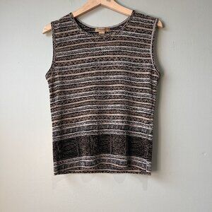 Plissé Womens Sleeveless Top Black & Beige Geometric Pattern‎ Size L
